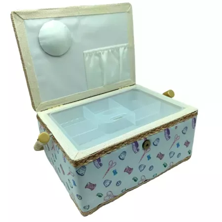 Tradineur - Caja de Costura Portátil Rectangular - Fabricado en Madera y Poliéster - Cuenta con Bandeja de 4 Compartimentos - Id
