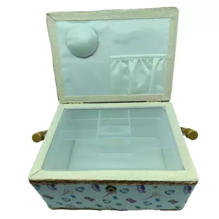Tradineur - Caja de Costura Portátil Rectangular - Fabricado en Madera y Poliéster - Cuenta con Bandeja de 4 Compartimentos - Id