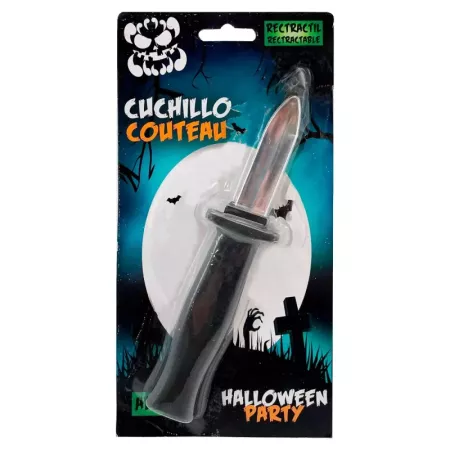 Tradineur - Pack de 2 Cuchillos Retráctiles - Fabricado en Plástico - Accesorio para disfraces de Halloween, carnaval, celebraci