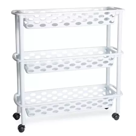 Tradineur - Carrito verdulero de plástico con 3 Niveles y Ruedas - PLFT Aire Slim - Cestas apilables portaobjetos - 61 x 58 x 18