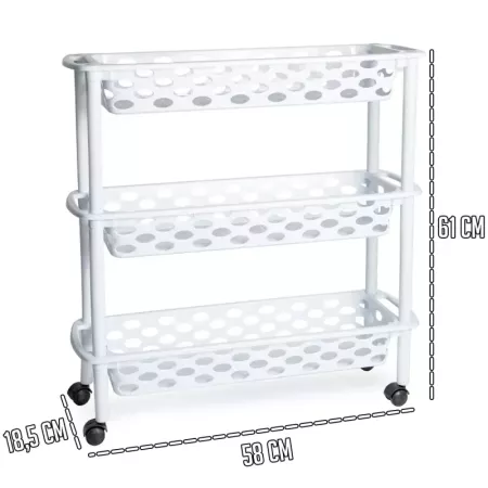 Tradineur - Carrito verdulero de plástico con 3 Niveles y Ruedas - PLFT Aire Slim - Cestas apilables portaobjetos - 61 x 58 x 18
