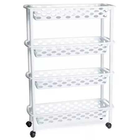 Tradineur - Carrito verdulero de plástico con 4 Niveles y Ruedas - PLFT Aire Slim - Cestas apilables portaobjetos - 84,5 x 58 x
