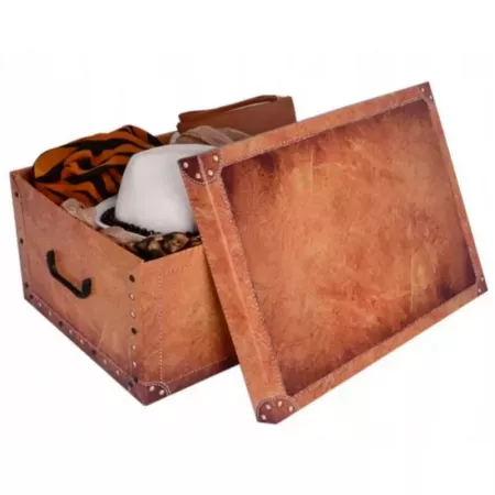 Caja plegable de cartón con asas, tapa y diseño cuero Caja plegable de cartón con asas, tapa y diseño cuero