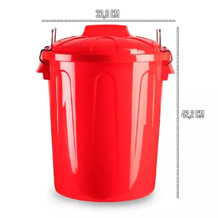 Tradineur - Cubo de basura de plástico - Incluye tapa y asas metálicas - Fabricado en España - Contenedor de residuos - Capacida