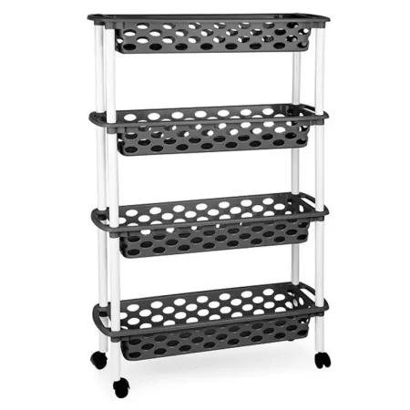 Tradineur - Carrito verdulero de plástico con 4 Niveles y Ruedas - PLFT Aire Slim - Cestas apilables portaobjetos - 84,5 x 58 x