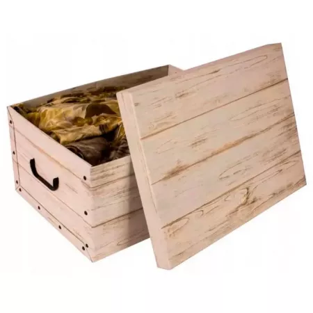 Caja plegable reciclada con asas, diseño madera clara 51x37x24cm Caja plegable reciclada con asas, diseño madera clara 51x37x24cm
