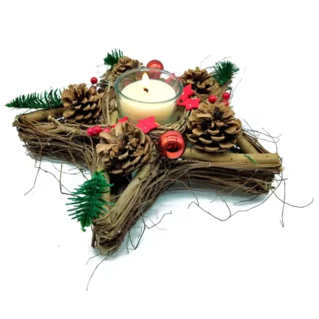 Portavelas Estrella de Madera Artesanal - Decoración Navideña