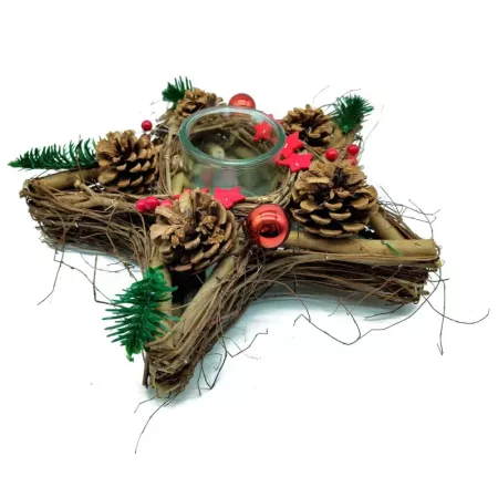 Portavelas Estrella de Madera Artesanal - Decoración Navideña