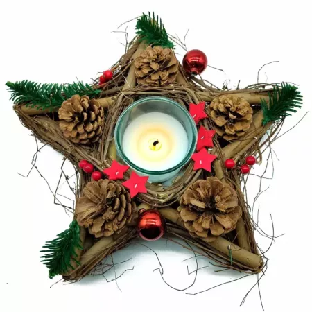 Portavelas Estrella de Madera Artesanal - Decoración Navideña