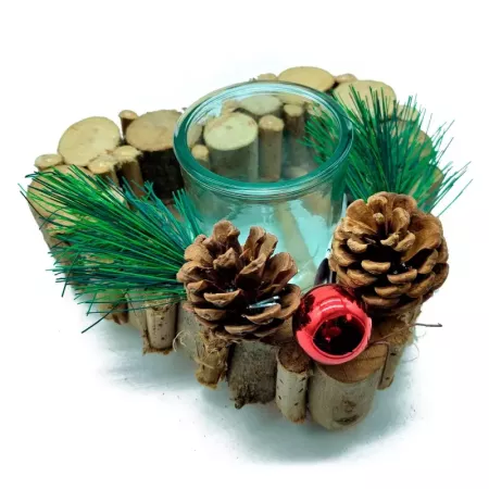 Portavelas de Madera Corazón Navideño Elegante 10x35x33 cm