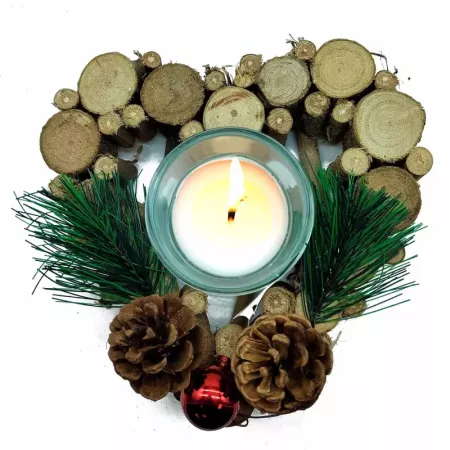 Portavelas de Madera Corazón Navideño Elegante 10x35x33 cm