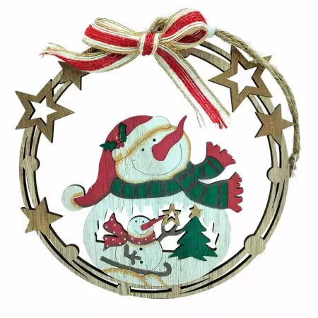 Colgante Navideño Redondo de Madera con Lazo 18 cm