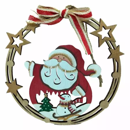 Colgante Navideño Redondo de Madera con Lazo 18 cm