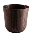 Tradineur - Maceta Rattan Redondo de Plástico - Fabricado en España - Ideal para Plantas, hogar, jardín y terrazas - Ø 33 cm - Color Wengue