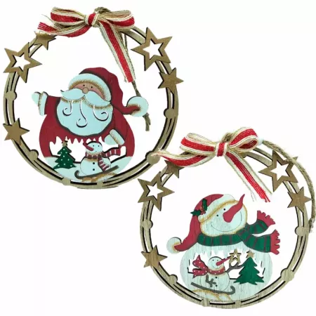 Colgante Navideño Redondo de Madera con Lazo 18 cm