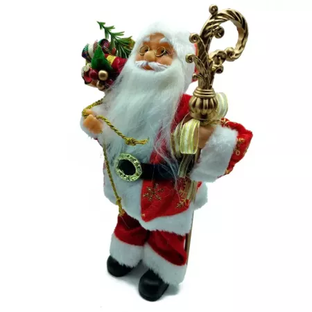 Figura Papá Noel con Bolsa y Bastón Dorado 30 cm Deco Navidad Figura Papá Noel con Bolsa y Bastón Dorado 30 cm Deco Navidad