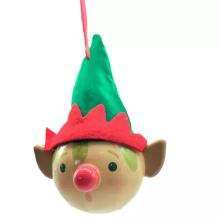 Colgante Cabeza de Elfo Navideño Decorativo Ø 8 cm en Poliéster y Plástico Modelo Sorpresa