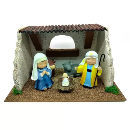 Tradineur - Cueva de nacimiento con 3 figuras: María, José y el Niño Jesús para Belén - Estilo Naïf - Marmolina - Adorno diverti Tradineur - Cueva de nacimiento con 3 figuras: María, José y el Niño Jesús para Belén - Estilo Naïf - Marmolina - Adorno diverti