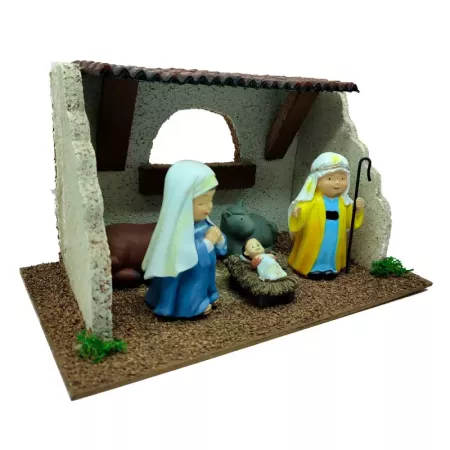 Tradineur - Cueva de nacimiento con 3 figuras: María, José y el Niño Jesús para Belén - Estilo Naïf - Marmolina - Adorno diverti Tradineur - Cueva de nacimiento con 3 figuras: María, José y el Niño Jesús para Belén - Estilo Naïf - Marmolina - Adorno diverti