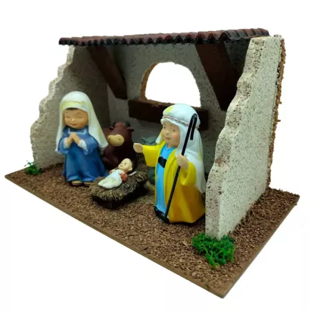Tradineur - Cueva de nacimiento con 3 figuras: María, José y el Niño Jesús para Belén - Estilo Naïf - Marmolina - Adorno diverti Tradineur - Cueva de nacimiento con 3 figuras: María, José y el Niño Jesús para Belén - Estilo Naïf - Marmolina - Adorno diverti