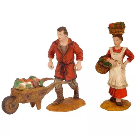 Set 2 Figuras Belén Carretillero y Mujer 10 cm Marmolina
