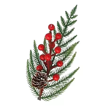 Pack 6 Picks Pino con Bayas Rojas Escarchadas 36 cm Navidad