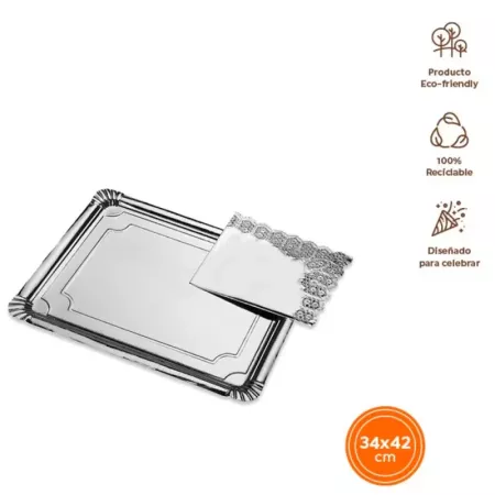 Pack 6 Bandejas Plata 34x42 cm Reciclables para Postres
