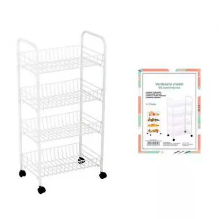 Carrito Verdulero Blanco 4 Cestas con Ruedas, Resistente Carrito Verdulero Blanco 4 Cestas con Ruedas, Resistente