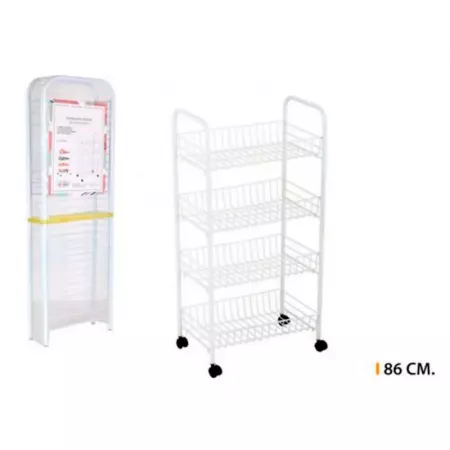 Carrito Verdulero Blanco 4 Cestas con Ruedas, Resistente Carrito Verdulero Blanco 4 Cestas con Ruedas, Resistente