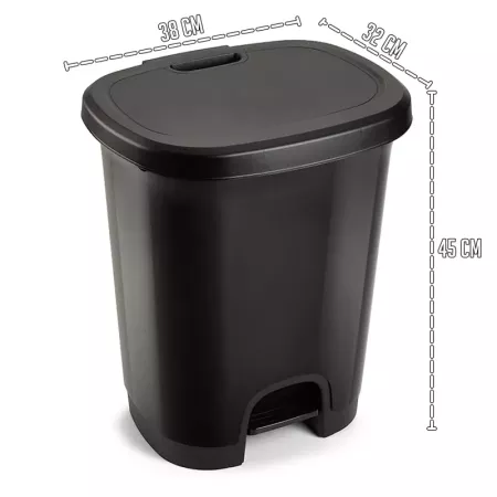 Tradineur - Cubo de basura con pedal - Fabricado en Plástico - Capacidad de 27 Litros - 45 x 38 x 32 cm - Color Negro. Tradineur - Cubo de basura con pedal - Fabricado en Plástico - Capacidad de 27 Litros - 45 x 38 x 32 cm - Color Negro.