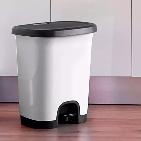 Tradineur - Cubo de basura con pedal - Fabricado en Plástico - Capacidad de 27 Litros - 45 x 38 x 32 cm - Color Marrón Topo.