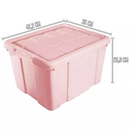 Caja de almacenamiento rosa 25L con tapa compacta y versátil