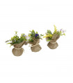 Tradineur - Pack de 3 plantas artificiales con maceta 7 x 15 cm color surtido planta decoración hogar, flores de plástico, planta de decoración