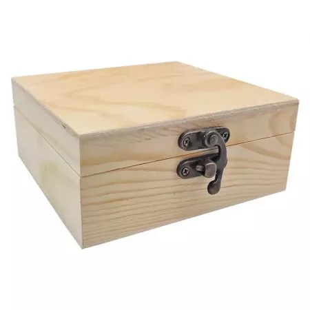 Caja de Madera Natural 12x12x5,3 cm con Cierre Metálico Caja de Madera Natural 12x12x5,3 cm con Cierre Metálico