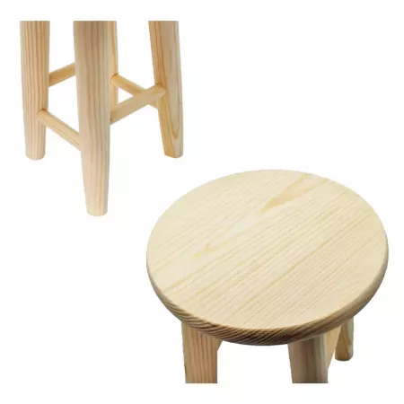 Mini Taburete Infantil de Madera Natural con Reposapiés Mini Taburete Infantil de Madera Natural con Reposapiés