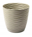 Tradineur - Maceta redonda con plato - Diseño Wind (Ø 19 cm) - Fabricado en plástico - Ideal para jardín exterior, terraza o balcón - Color Beige