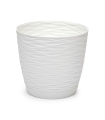 Tradineur - Maceta redonda con plato - Diseño Wind (Ø 15 cm) - Fabricado en plástico - Ideal para jardín exterior, terraza o balcón - Color Blanco Roto