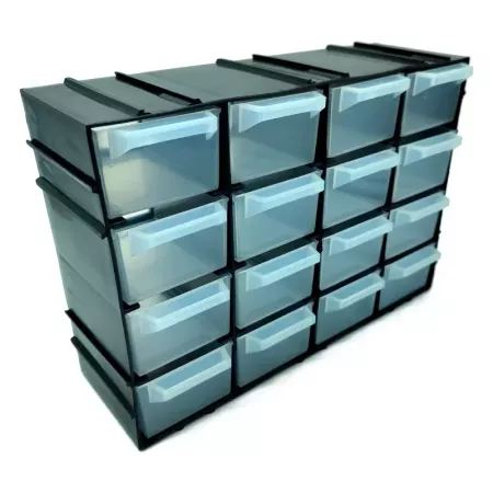 Organizador apilable 16 cajones plástico negro y transparente Organizador apilable 16 cajones plástico negro y transparente
