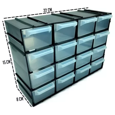 Organizador apilable 16 cajones plástico negro y transparente Organizador apilable 16 cajones plástico negro y transparente