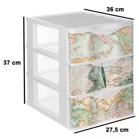 Tradineur - Cajonera de plástico, modelo Mapamundi, 3 cajones transparentes, torre almacenaje, juguetes, dormitorio infantil, ni