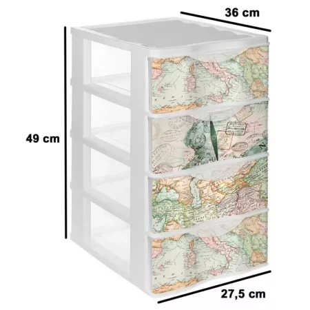 Tradineur - Cajonera de plástico, modelo Mapamundi, 4 cajones transparentes, torre almacenaje, juguetes, dormitorio infantil, ni Tradineur - Cajonera de plástico, modelo Mapamundi, 4 cajones transparentes, torre almacenaje, juguetes, dormitorio infantil, ni