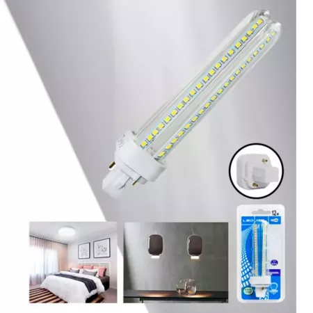 Tradineur - Bombilla LED, modelo maíz, 2 tubos y 2 pines, G24, 12W equivalente a 120W, 1080 lúmenes, 6400K, luz blanca fría, efi
