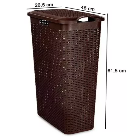 Cesto Ropa Sucia Wengué 48L con Tapa y Asas Rattan