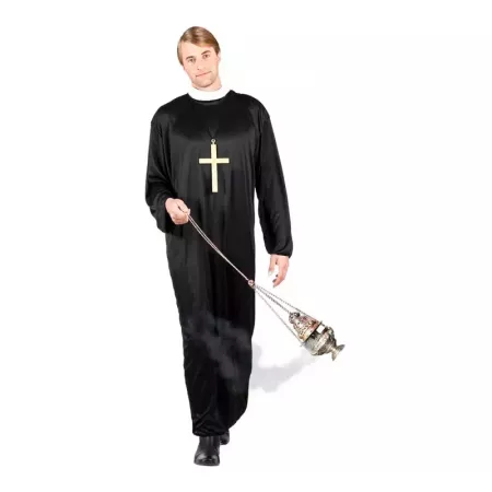 Cruz de sacerdote Halloween dorada con cordón negro resistente Cruz de sacerdote Halloween dorada con cordón negro resistente