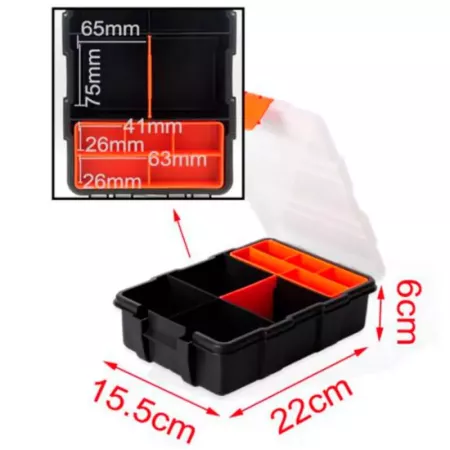 Tradineur - Caja organizadora con múltiples compartimentos y bandeja interior, polipropileno, almacenamiento de herramientas, to