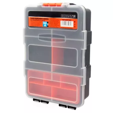 Tradineur - Caja organizadora con múltiples compartimentos y bandeja interior, polipropileno, almacenamiento de herramientas, to