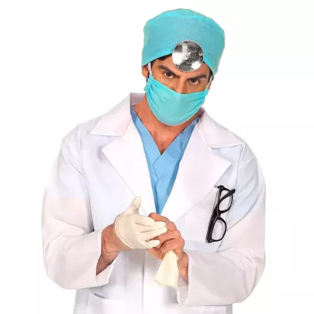 Tradineur - Set de 4 Complementos para disfraz de Médico de Carnaval - Incluye gorro, mascarilla, reflector y estetoscopio - Ide