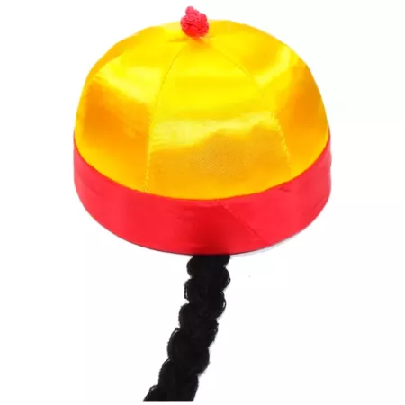 Tradineur - Gorro de chino con coleta - Fabricado en Poliéster - Ideal para disfraces de carnaval y Halloween - Color Amarillo y