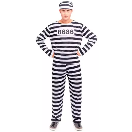Disfraz de Presidiario a Rayas Talla L con Gorro Inclusivo