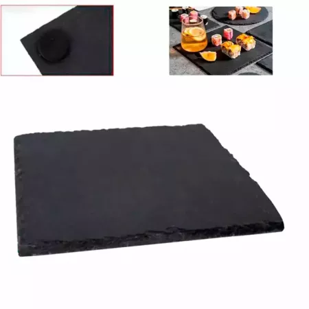 Tradineur - Pack de 6 Bandejas rectangulares de pizarra - Platos para hostelería, servicio y degustación - Canto rústico - Tabla